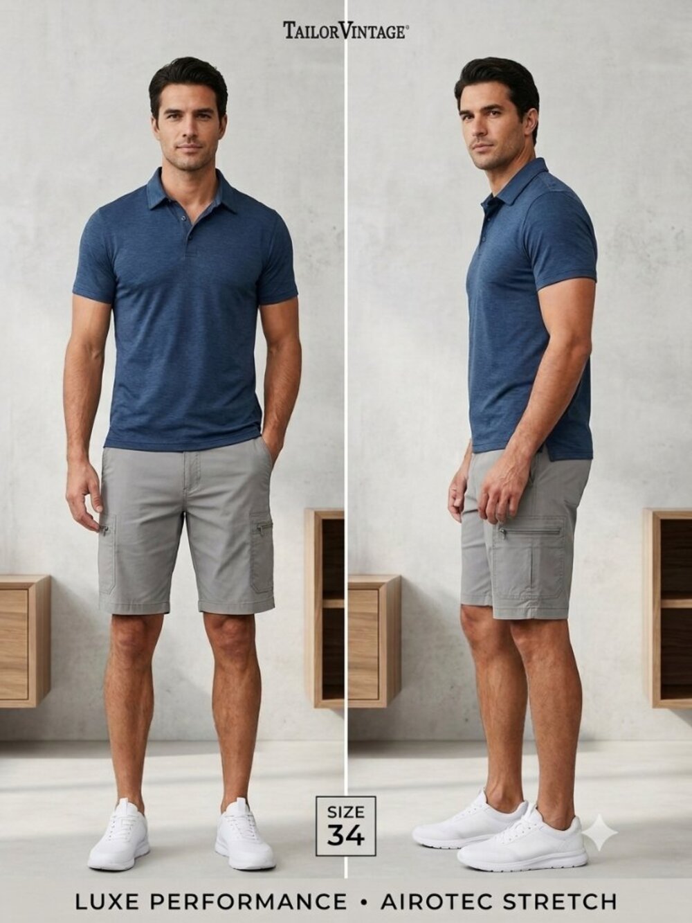 Tailor Vintage Luxe Performance Airotec Cargo Shorts Men’s Gray - Size 34